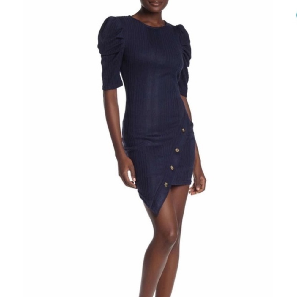 Max & Ash NWT Puff Sleeve Button Ribbed Dress - Picture 2 of 10